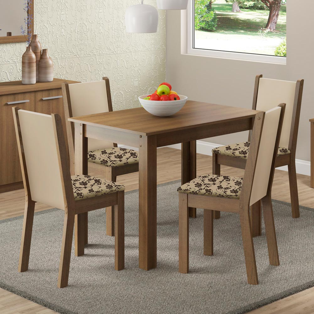 Juego de Comedor Madesa Cíntia Mesa Tapa de Madera con 4 Sillas Marrón/Crema/Beige Marrón
