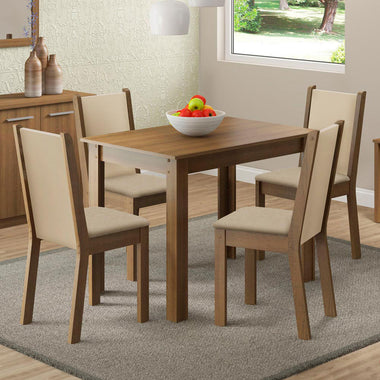 Juego de Comedor Mesa Rectangular 4 Sillas Marrón/Crema/Sintético Beige Cíntia Madesa