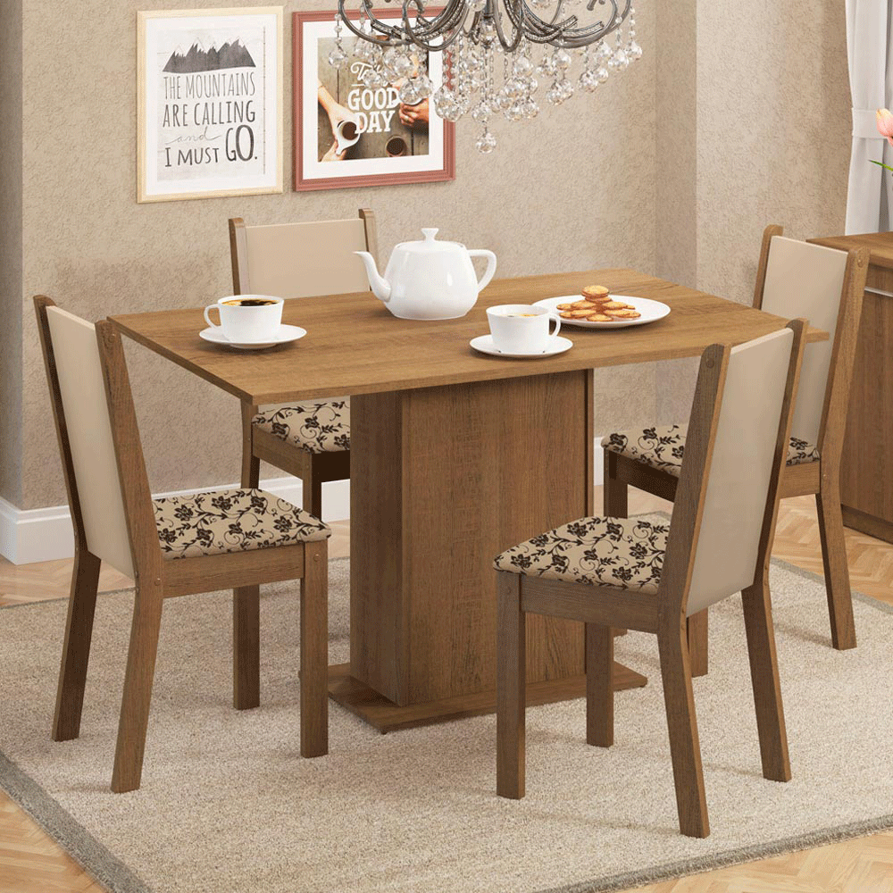 Juego de Comedor Madesa Talita Mesa Tapa de Madera con 4 Sillas Marrón/Crema/Beige Marrón
