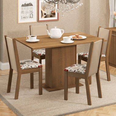 Juego de Comedor Mesa Rectangular 4 Sillas Marrón/Crema/Floral Hibiscos Talita Madesa
