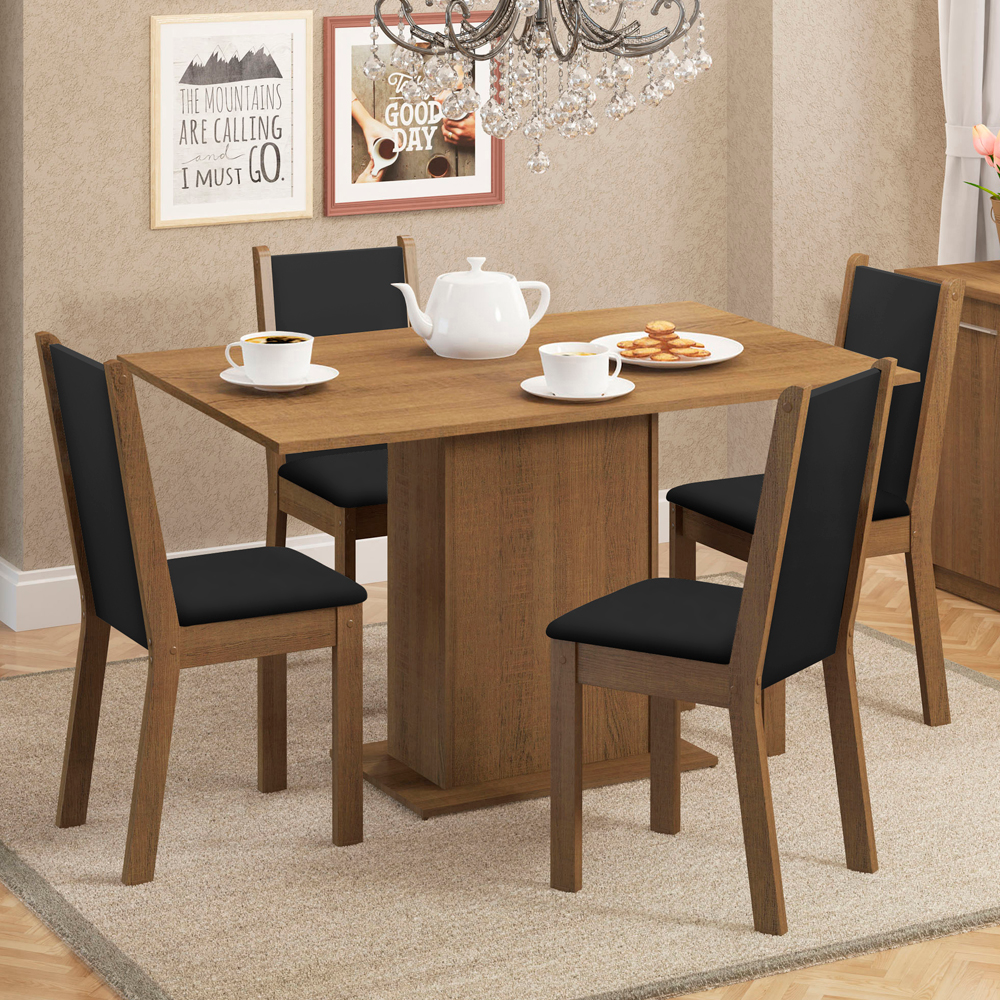 Juego de Comedor Talita Mesa Tapa de Madera 4 Sillas Marrón/Negro