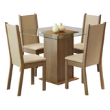 Juego de Comedor con Tapa de Vidrio 4 Sillas Marrón/Crema/Beige Aline