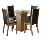 Juego de Comedor con Tapa de Vidrio 4 Sillas Marrón/Negro Aline
