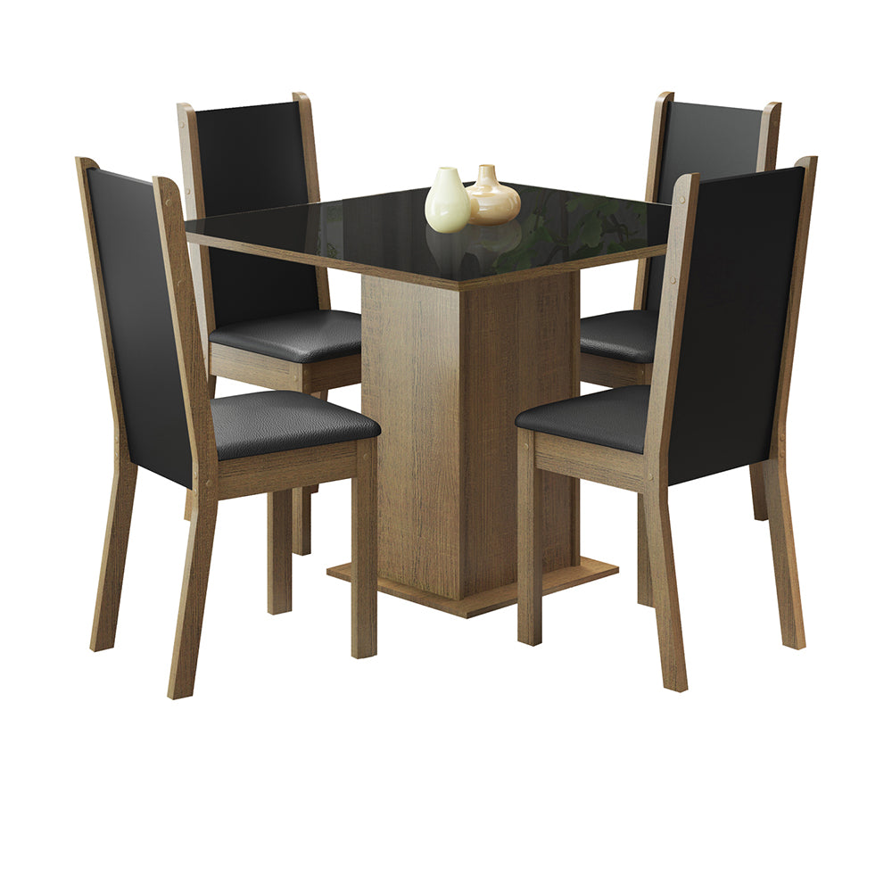 Juego de Comedor Mesa con Tapa de Vidrio 4 Sillas Marrón/Negro Moscou Plus