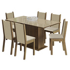 Juego de Comedor Moscú Plus Mesa Rectangular Tapa de Vidrio con 6 Sillas Marrón/Crema/Sintético Beige Madesa