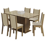 Comedor Moscú Plus Mesa Tapa de Vidrio con 6 Sillas Marrón/Crema/Sintético Beige