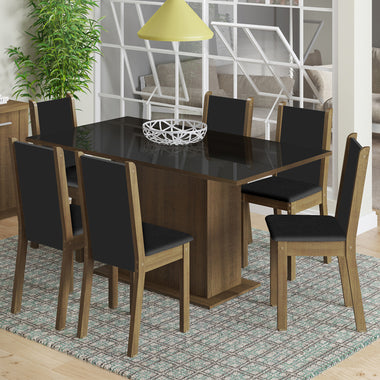 Juego de Comedor Mesa Rectangular 6 Sillas Marrón/Negro Moscou Madesa