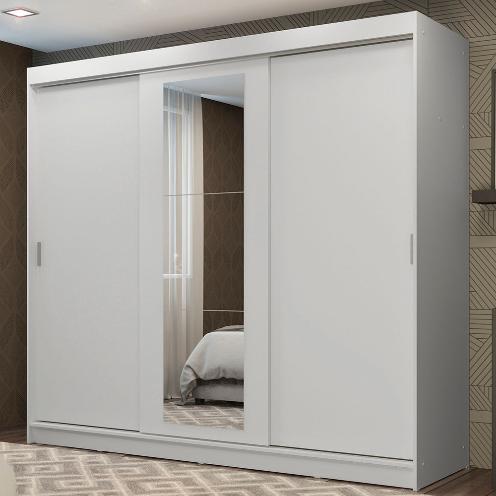 Placard Ropero Casal Madesa Kansas 3 Puertas Corredizas con Espejo 3 Cajones Blanco
