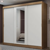 Placard Ropero Casal Madesa Kansas 3 Puertas Corredizas con Espejo 3 Cajones Marrón/Blanco