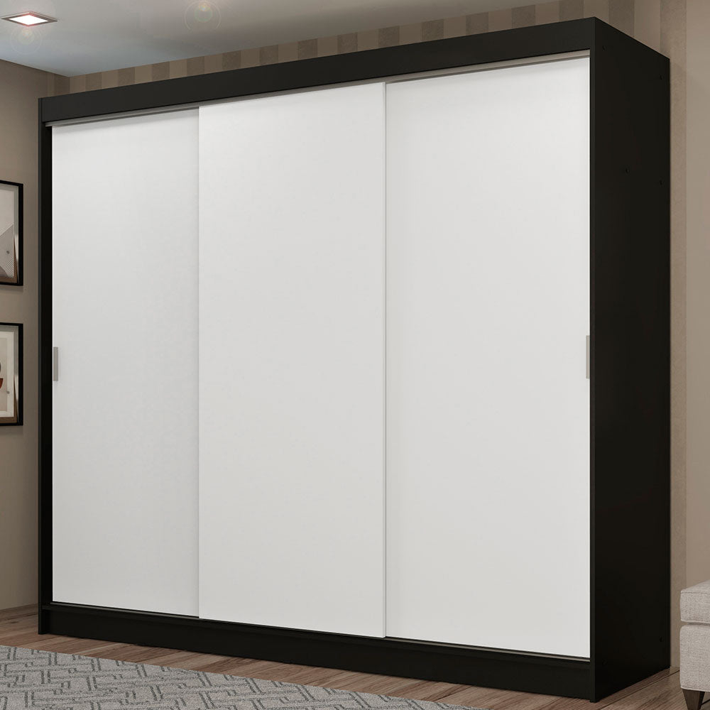 Placard Ropero Casal Madesa Kansas 3 Puertas Corredizas 3 Cajones Negro/Blanco