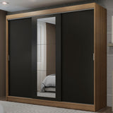 Placard Ropero Casal Madesa Kansas 3 Puertas Corredizas con Espejo 3 Cajones Marrón/Negro