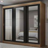 Placard Ropero Casal Madesa Kansas 3 Puertas Corredizas de Espejo 3 Cajones Marrón/Negro