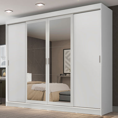 Placard Matrimonial 215 cm 4 Puertas Corredizas 3 Cajones con 2 Espejos Blanco Austin Madesa
