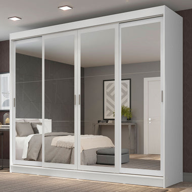 Placard Matrimonial 215 cm 4 Puertas Corredizas 3 Cajones con 4 Espejos Blanco Austin Madesa
