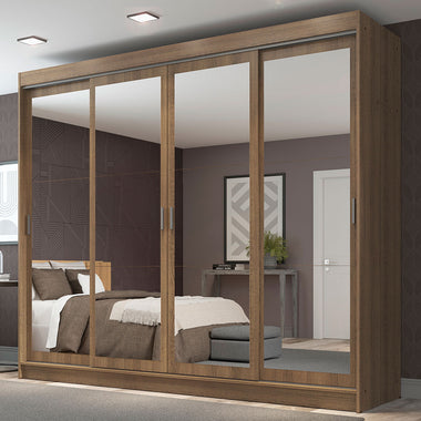 Placard Matrimonial 215 cm 4 Puertas Corredizas 3 Cajones con 4 Espejos Marrón Austin Madesa
