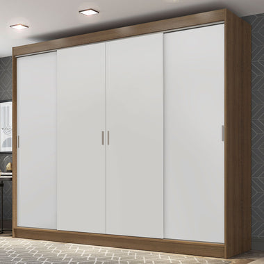 Placard Matrimonial 215 cm 4 Puertas Corredizas 3 Cajones Marrón/Blanco Austin Madesa