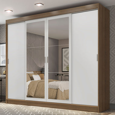 Placard Matrimonial 215 cm 4 Puertas Corredizas 3 Cajones con 2 Espejos Marrón/Blanco Austin Madesa