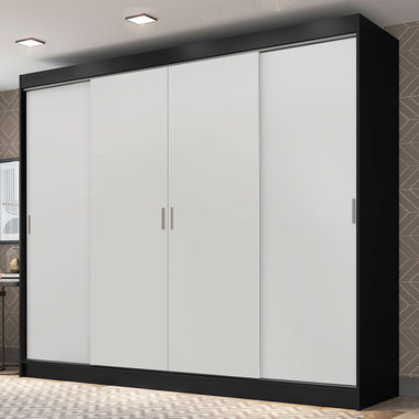 Placard Matrimonial 215 cm 4 Puertas Corredizas 3 Cajones Negro/Blanco Austin Madesa