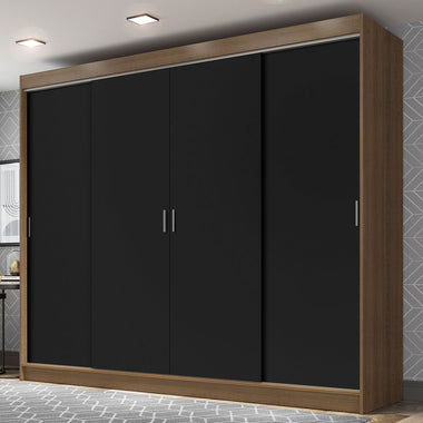 Placard Matrimonial 215 cm 4 Puertas Corredizas 3 Cajones Marrón/Negro Austin Madesa