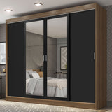Placard Ropero Casal Madesa Austin 4 Puertas Corredizas con Espejos 3 Cajones Marrón/Negro