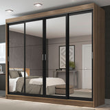 Placard Ropero Casal Madesa Austin 4 Puertas Corredizas de Espejo 3 Cajones Marrón/Negro