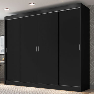 Placard Matrimonial 215 cm 4 Puertas Corredizas 3 Cajones Negro Austin Madesa