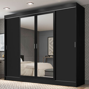 Placard Matrimonial 215 cm 4 Puertas Corredizas 3 Cajones con 2 Espejos Negro Austin Madesa