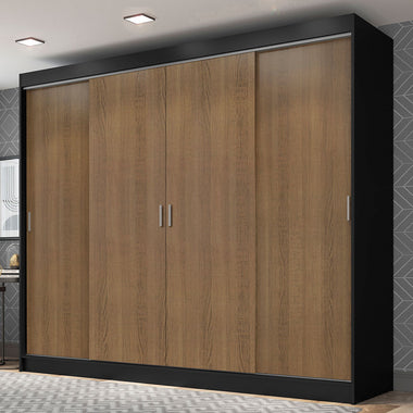 Placard Matrimonial 215 cm 4 Puertas Corredizas 3 Cajones Negro/Marrón Austin Madesa