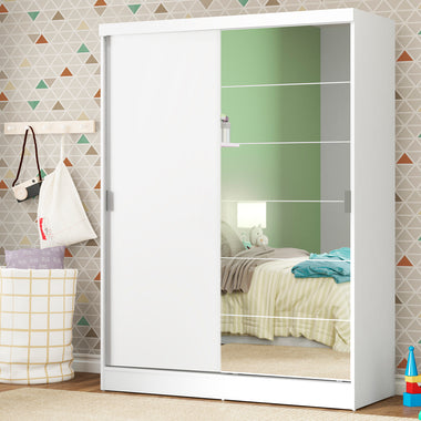Placard Infantil 120 cm 2 Puertas Corredizas 2 Cajones con 1 Espejo Blanco Nick Madesa