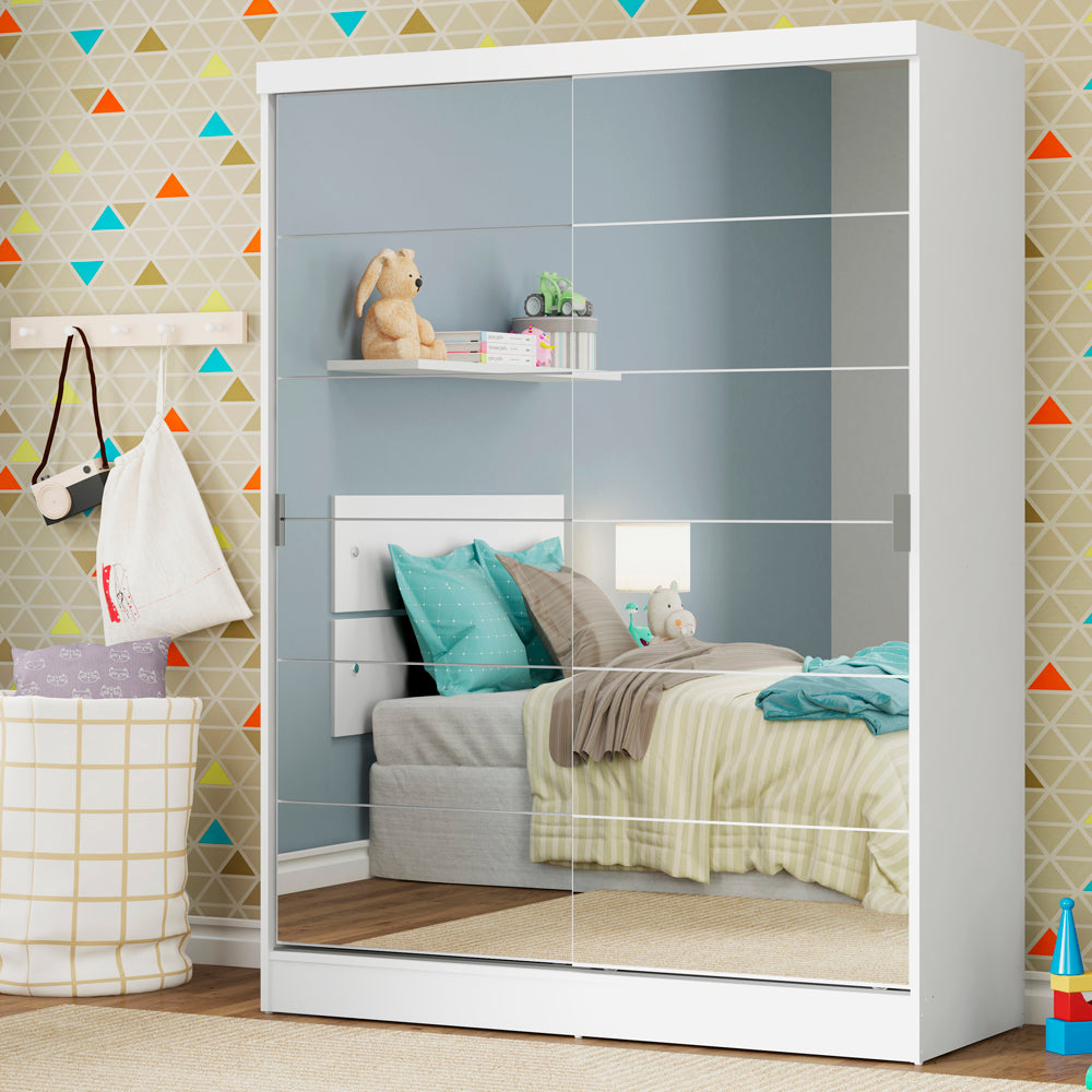 Placard Infantil Nick 2 Puertas Corredizas con Espejo Blanco