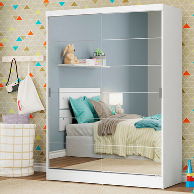 Placard Infantil 120 cm 2 Puertas Corredizas 2 Cajones con 2 Espejos Blanco Nick Madesa