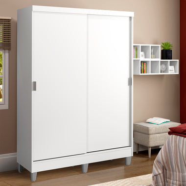 Placard Soltero 119 cm 2 Puertas Corredizas 2 Cajones y Patas de Madera Blanco Luke Madesa