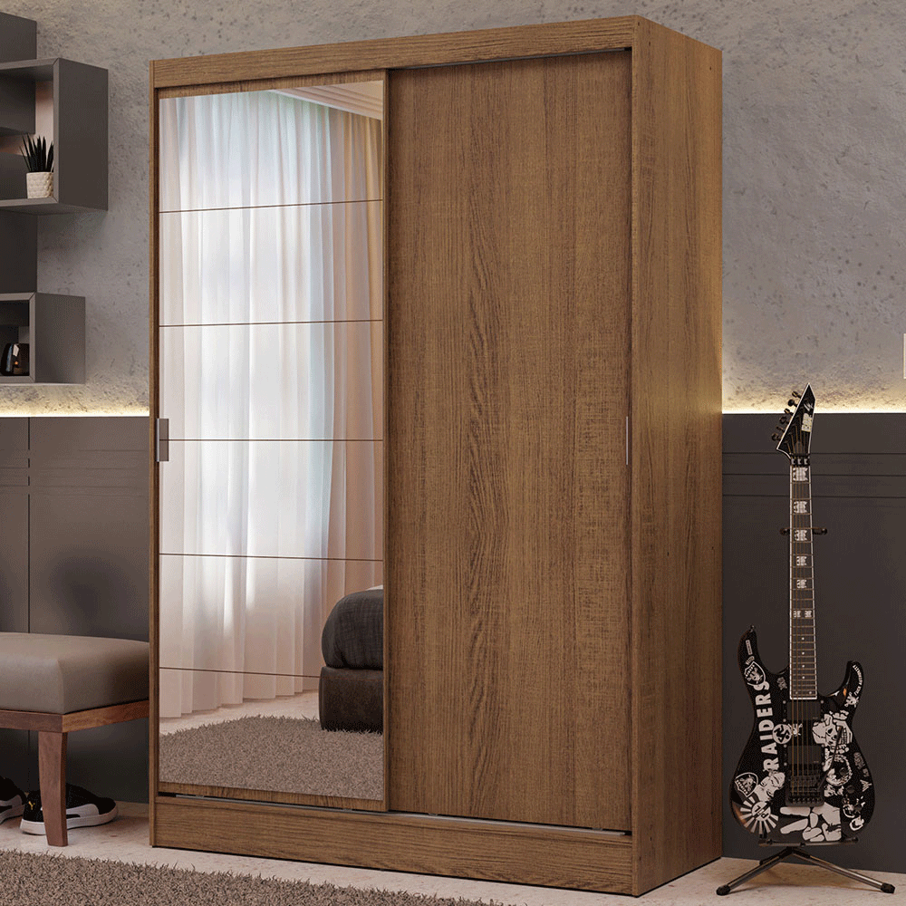 Placard Luke 119 cm 2 Puertas Corredizas con 1 Espejo 2 Cajones un Marrón Madesa
