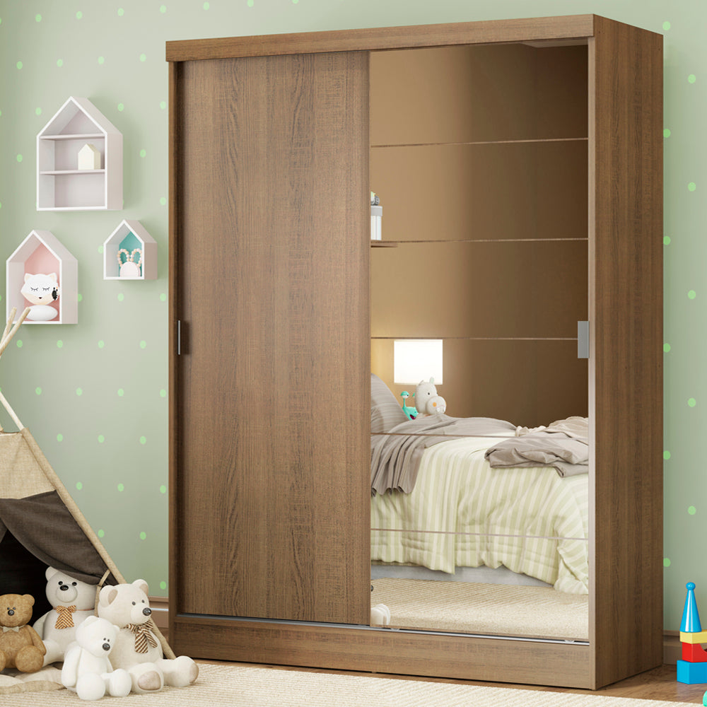 Placard Infantil Nick 2 Puertas Corredizas con Espejo Marrón
