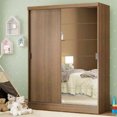 Placard Infantil 120 cm 2 Puertas Corredizas 2 Cajones con 1 Espejo Marrón Nick Madesa