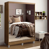 Placard Soltero Luke 120 cm 2 Puertas Corredizas con 2 Espejos 2 Cajones con Patas Marrón Madesa