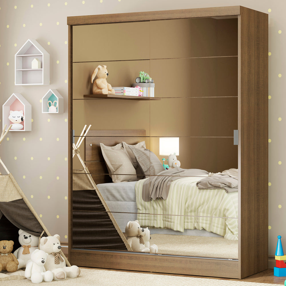 Placard Infantil Nick 2 Puertas Corredizas con Espejo Marrón