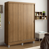 Placard Soltero Luke 120 cm 2 Puertas Corredizas 2 Cajones con Patas Madera Marrón Madesa