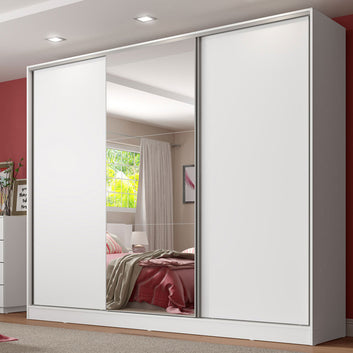 Placard Matrimonial 231 cm 3 Puertas Corredizas 4 Cajones con 1 Espejo 100% MDF Blanco Royale Madesa