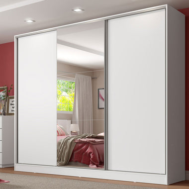 Placard Matrimonial 231 cm 3 Puertas Corredizas 4 Cajones con 1 Espejo 100% MDF Blanco Royale Madesa