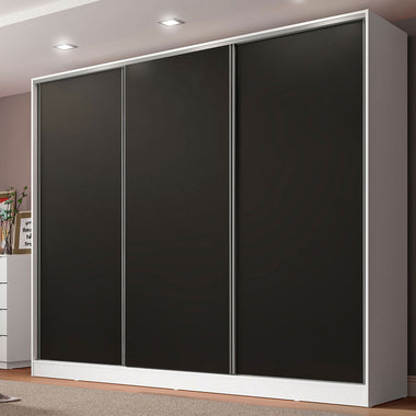 Placard Matrimonial 231 cm 3 Puertas Corredizas 4 Cajones 100% MDF Blanco/Negro Royale Madesa