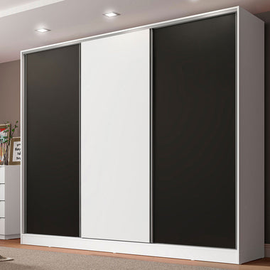 Placard Matrimonial 231 cm 3 Puertas Corredizas 4 Cajones 100% MDF Blanco/Negro Royale Madesa