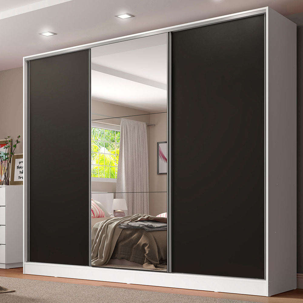 Placard Matrimonial 100% MDF Royale 3 Puertas Corredizas con Espejo Blanco/Negro