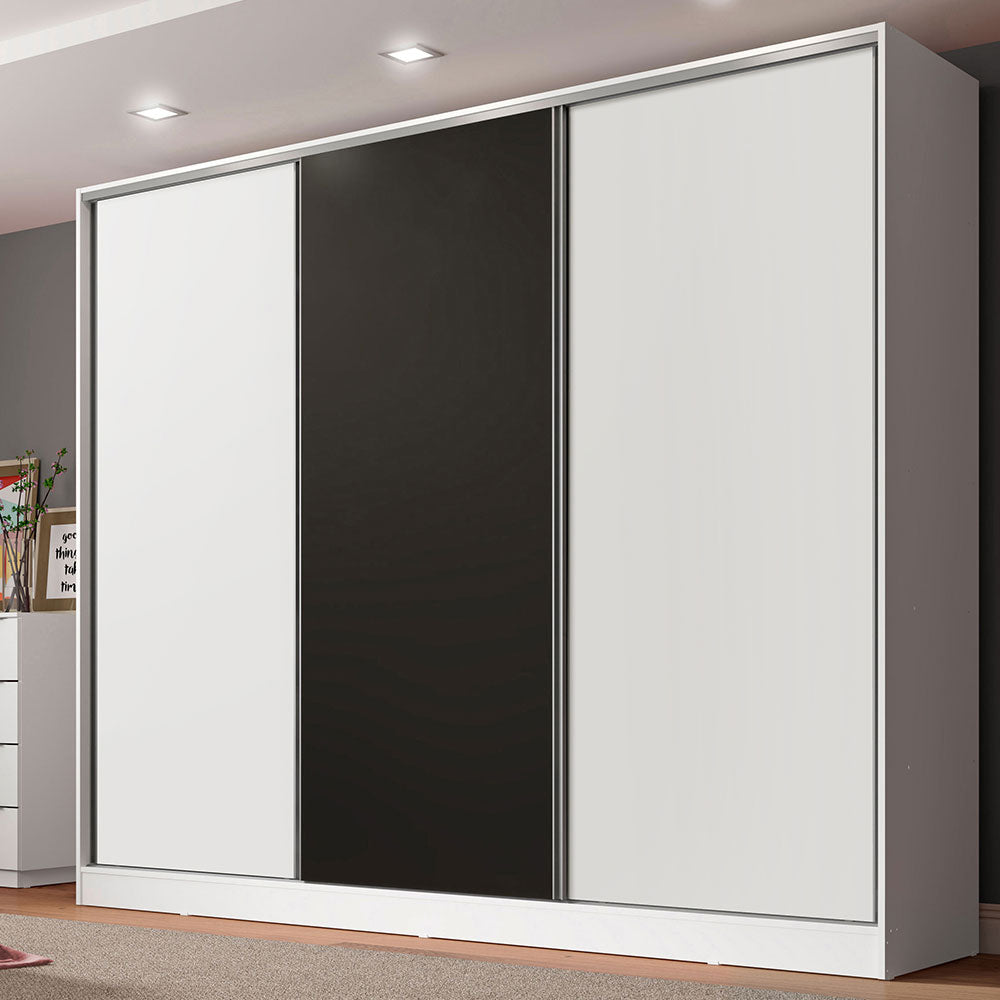 Placard Matrimonial 100% MDF Royale 3 Puertas Corredizas Blanco/Blanco/Negro