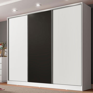 Placard Matrimonial 231 cm 3 Puertas Corredizas 4 Cajones 100% MDF Blanco/Negro Royale Madesa