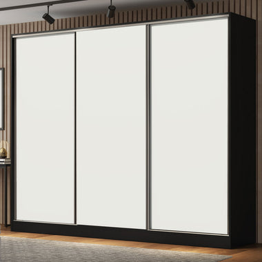 Placard Matrimonial 231 cm 3 Puertas Corredizas 4 Cajones 100% MDF Negro/Blanco Royale Madesa