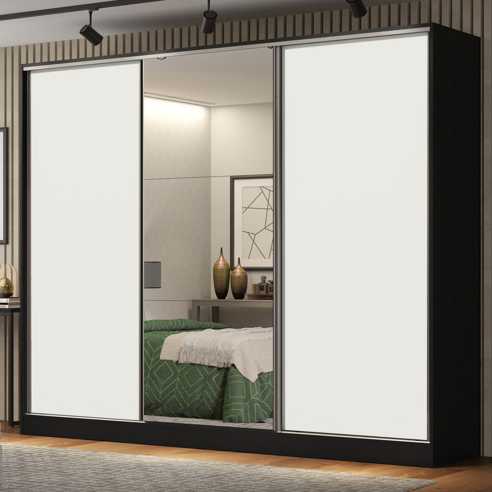 Placard Matrimonial 100% MDF Royale 3 Puertas Corredizas con Espejo Negro/Blanco