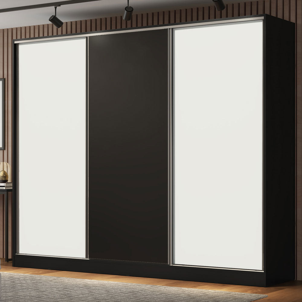 Placard Matrimonial 100% MDF Royale 3 Puertas Corredizas Negro/Blanco/Negro
