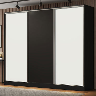 Placard Matrimonial 231 cm 3 Puertas Corredizas 4 Cajones 100% MDF Negro/Blanco Royale Madesa