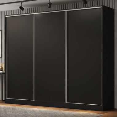 Placard Matrimonial 231 cm 3 Puertas Corredizas 4 Cajones 100% MDF Negro Royale Madesa